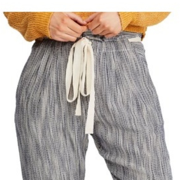 SOLD Free People Striped Tie Crop Pants Blue White - Picture 3 of 3